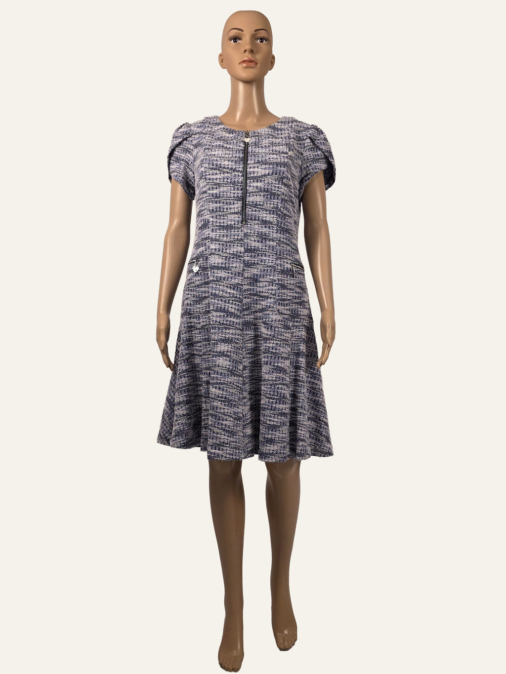 Frank Lyman 263109 Bouclé-Kleid in Denimblau, Vorderansicht